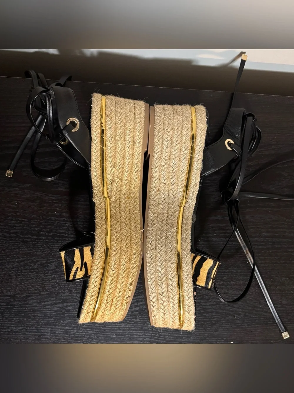 Espadrille Platform Sandals w/Tiger-Print Strap & Wrap Around Ankle Ties |Sz 8.5